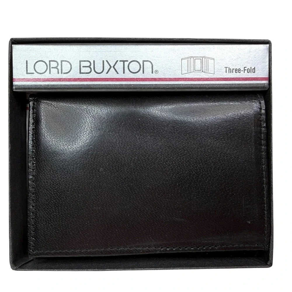 Vintage Lord Buxton Wallet Genuine Kidskin Leather Three-Fold Black New in Box